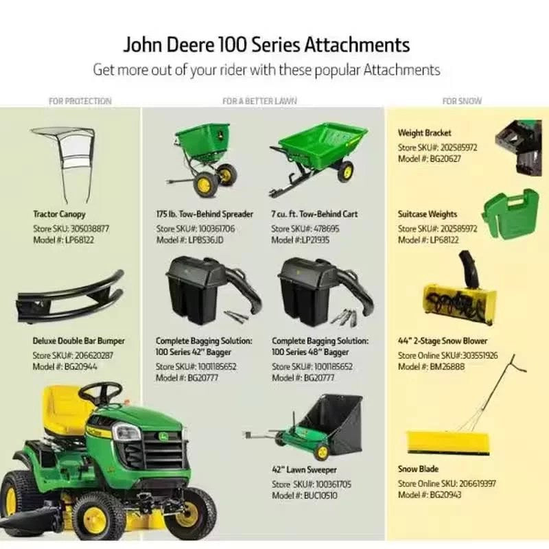 John Deere S100 17.5 HP Gas Hydrostatic Riding Lawn Tractor 42-Inch