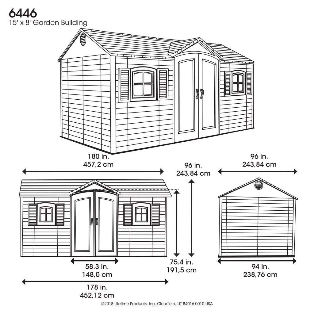 Lifetime 15 ft x 8 ft Outdoor Storage Shed - Large Resin Garden Shed - Geartrailusa