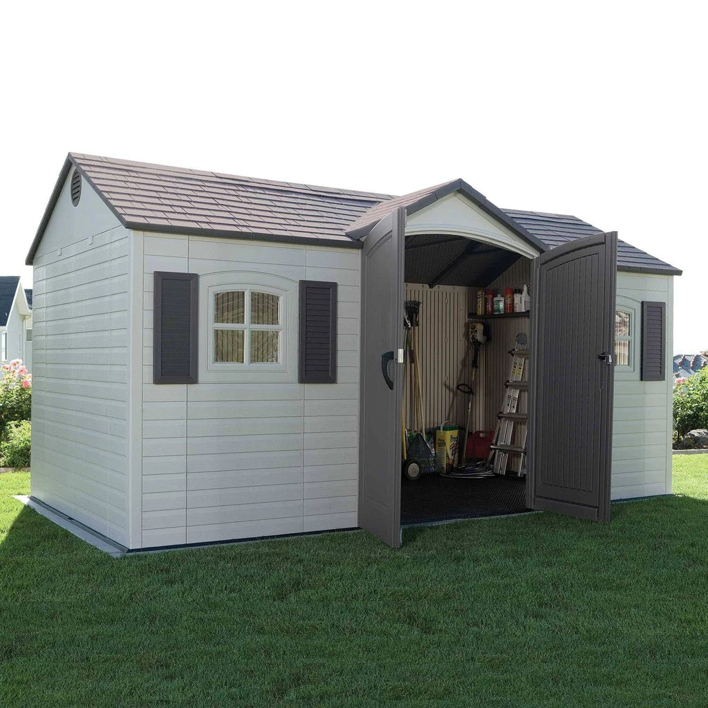 Lifetime 15 ft x 8 ft Outdoor Storage Shed - Large Resin Garden Shed - Geartrailusa