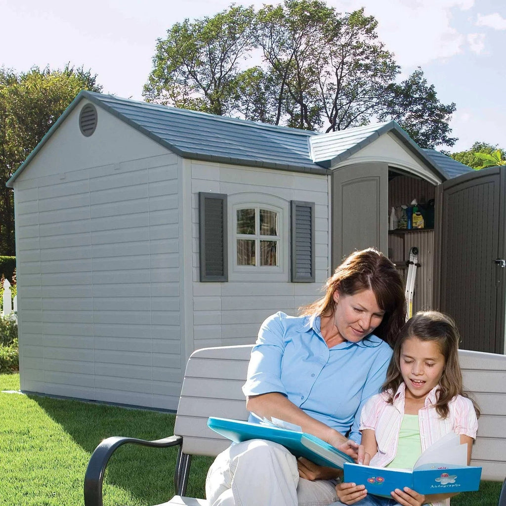 Lifetime 15 ft x 8 ft Outdoor Storage Shed - Large Resin Garden Shed - Geartrailusa