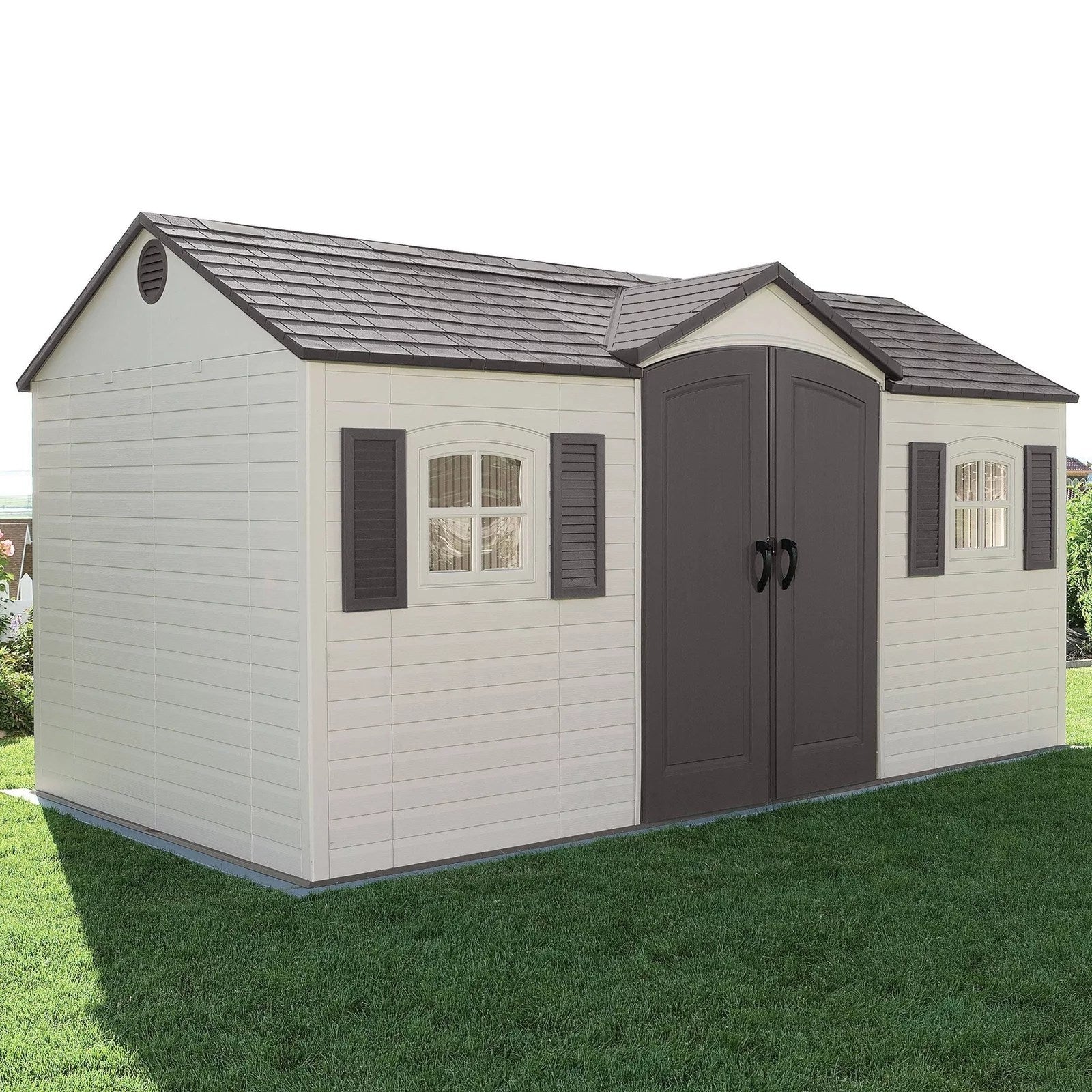 Lifetime 15 ft x 8 ft Outdoor Storage Shed - Large Resin Garden Shed - Geartrailusa