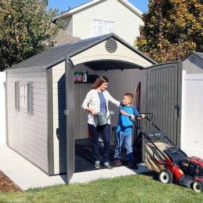 Lifetime 8 ft x 10 ft Outdoor Storage Shed - Durable Resin Construction - Geartrailusa